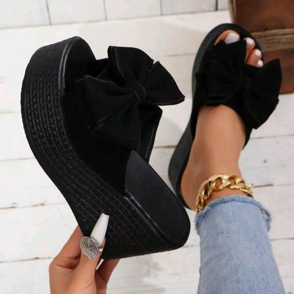 Women's Plus Size Outdoor Bow Knot High Waterproof Platform Wedge Heel Thick Bot